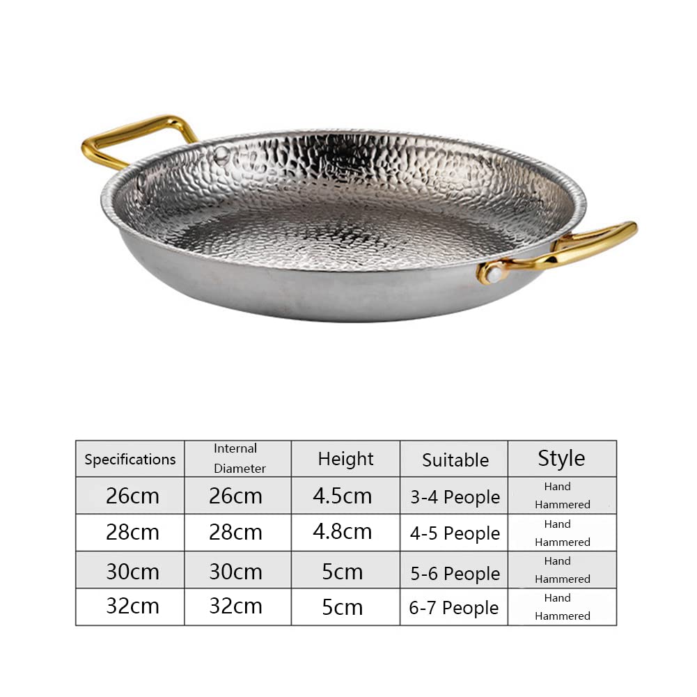 Acero Inoxidable 304 Paellera, 4 Tamaños Sartén, Martillado A Mano Antiadherente Paella Española Batería De Cocina Con Asas De Doble Remache Para Hogares O Restaurantes, 28cm,Silver