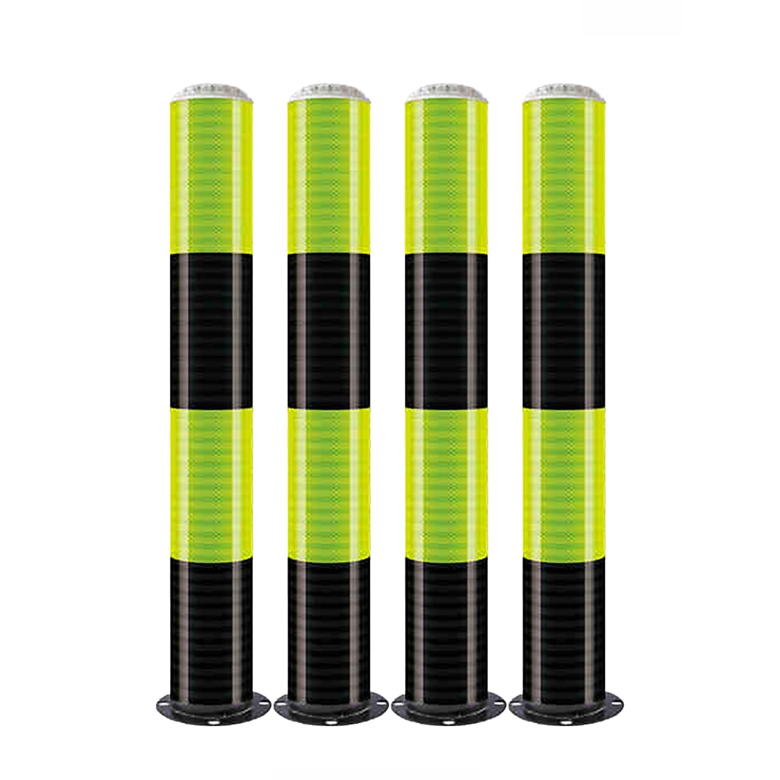 SGKOMN Heavy-Duty Steel Bollards - Reflective Safety Parking Posts with Anchor Bolts, High Visibility Security Barriers, Perfect for Traffic Control, 4pcs-Green
