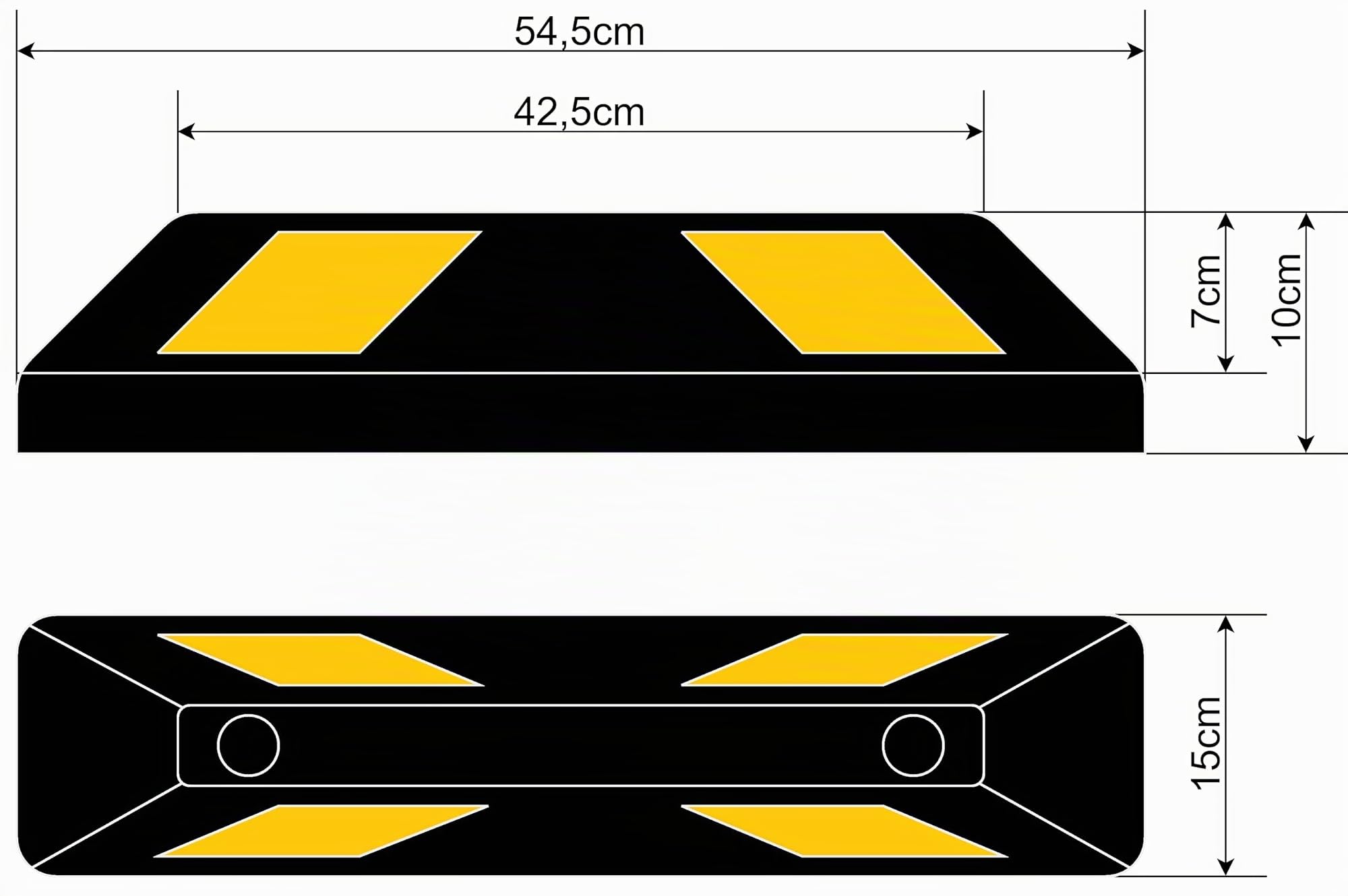 Radstopper Gummi mit Befestigungsschrauben – Parkplatzbegrenzer robust & rutschfest – Parkstopp für Garage, Carport & Parkplatz – reflektierend, wetterfest, für PKW & SUV (2 Stück)
