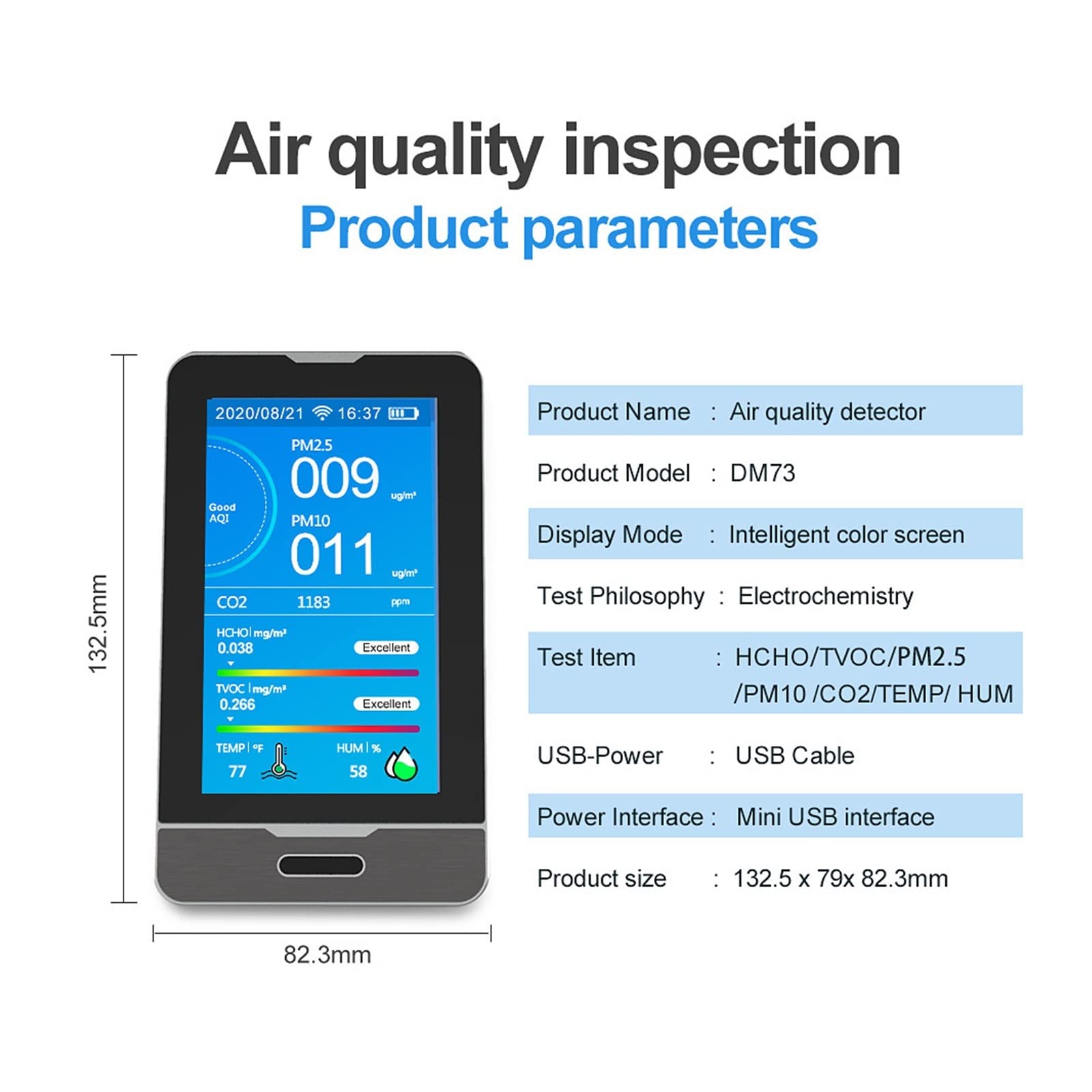 Detektor gazu, detektor wycieku gazu, Dienmer DM73B-wifi dwutlenek węgla pomiar stężenia miernik CO2 precyzyjny detektor gazu PM2.5 tester czujnika monitora do domu, kampera