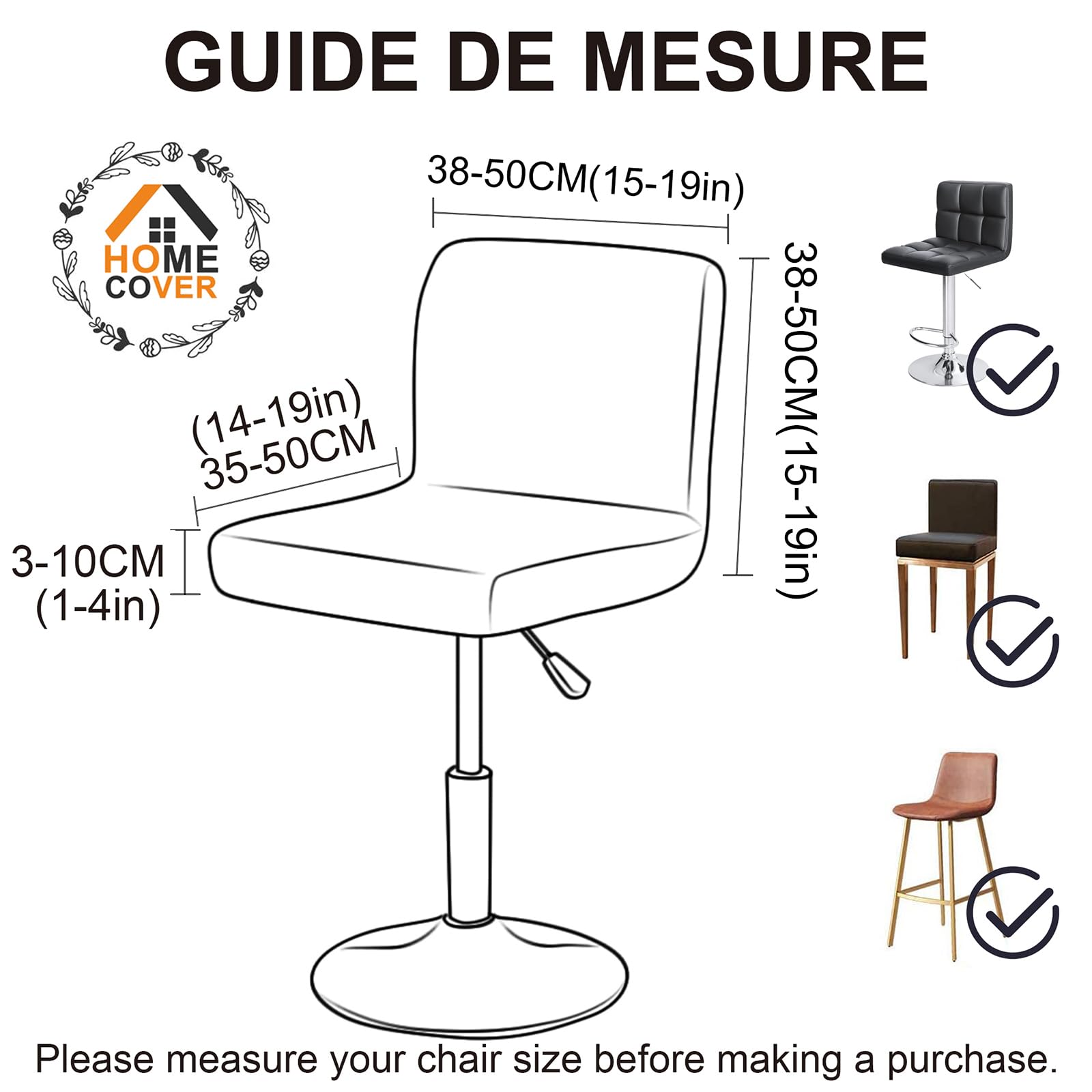 Housses De Chaise De Bar avec Dossier, Élastique Velours Tissu Housses De Tabouret De Pub Amovible Courte Arrière Pivotant Couverture De Chaise-Le Noir-4 Pièces