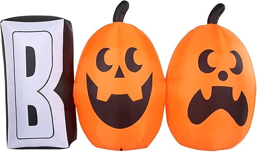 Haunted Hill Farm Letrero inflable de 4 pies de alto con luces, decoración inflable de Halloween al aire libre para césped y patio, decoración