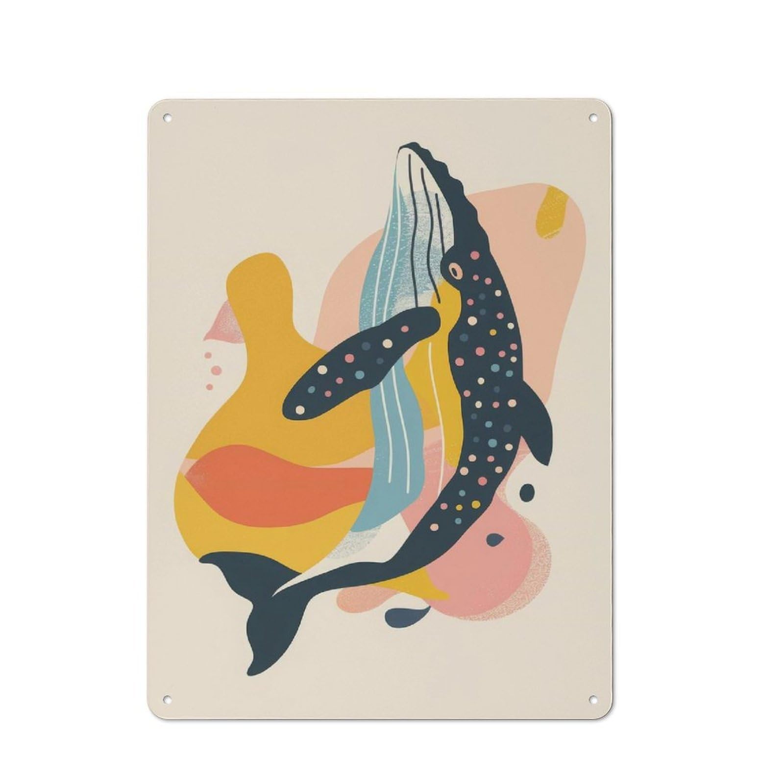 Junmoney Whale Abstract Flat Retro-Style Tin Sign 40X30cm For Living Room Or Hallway, For Home Wall Decor Collectors Refreshing A Room In Autumn