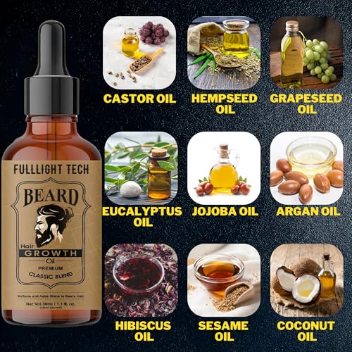 Image of Fulllight Tech Beard Growth Oil for Men-30ml | Natural & Organic Beard Care with Castor, Argan & Jojoba Oils | Promotes Thicker, Fuller Beard | Softens & Fills Patches | Non-Greasy