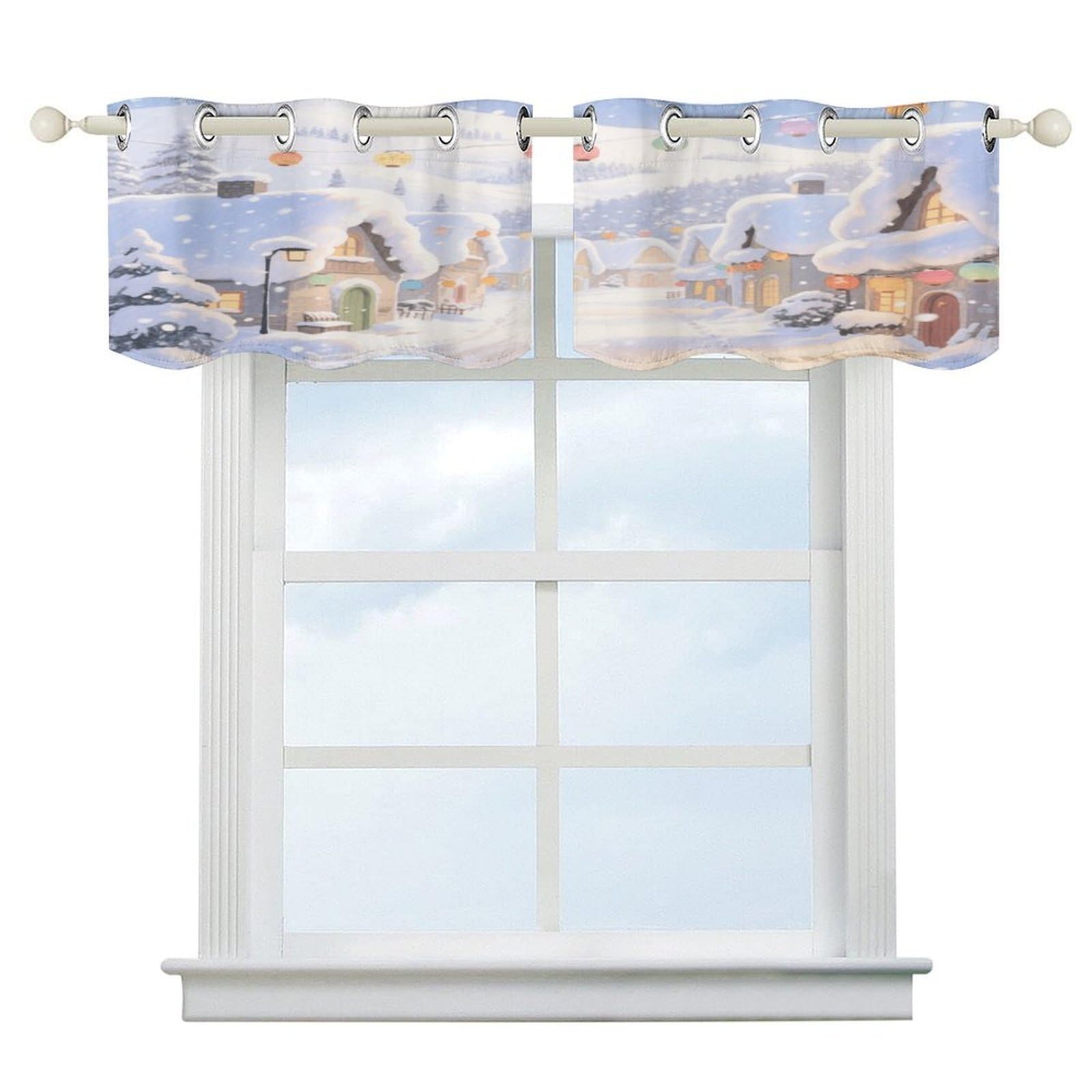 Fekiloot Style Ice And Snow Town Short Curtains Valance Curtain