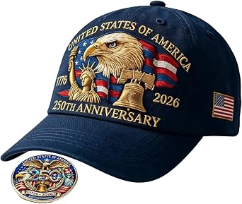 250th Anniversary of the USA Commemorative Hat, 1776-2026 Americas Birthday Celebration Baseball Cap, Vintage Patriot Gift for Veterans, Adjustable Embroidered Independence Day Headwear