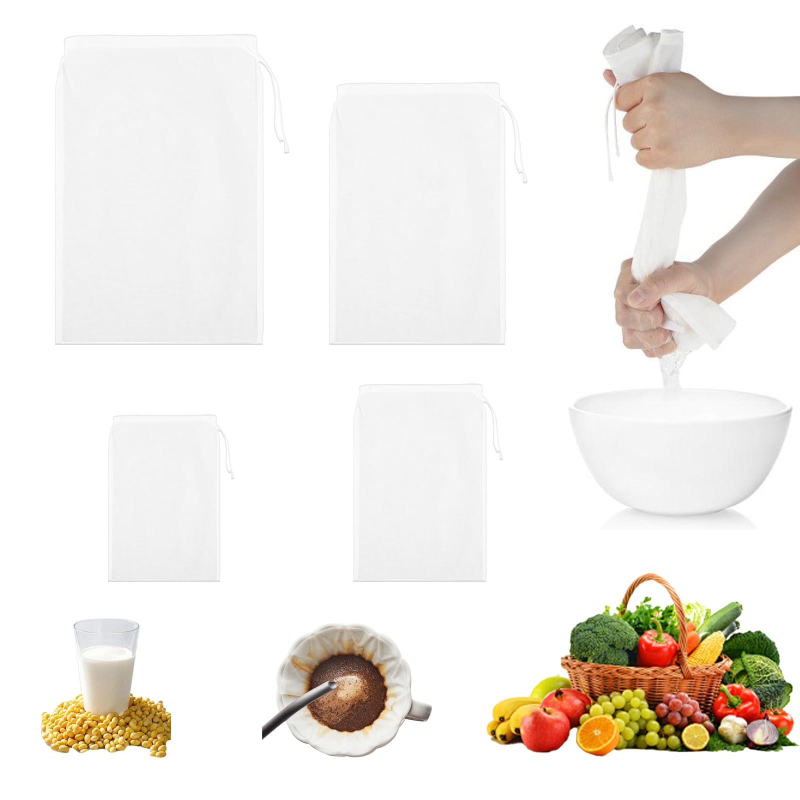 10 Sacchetti Filtro Per Latte Vegetale - Riutilizzabili, A Maglia Fine, Con Coulisse, Per Mandorle E Soia - Foto 3