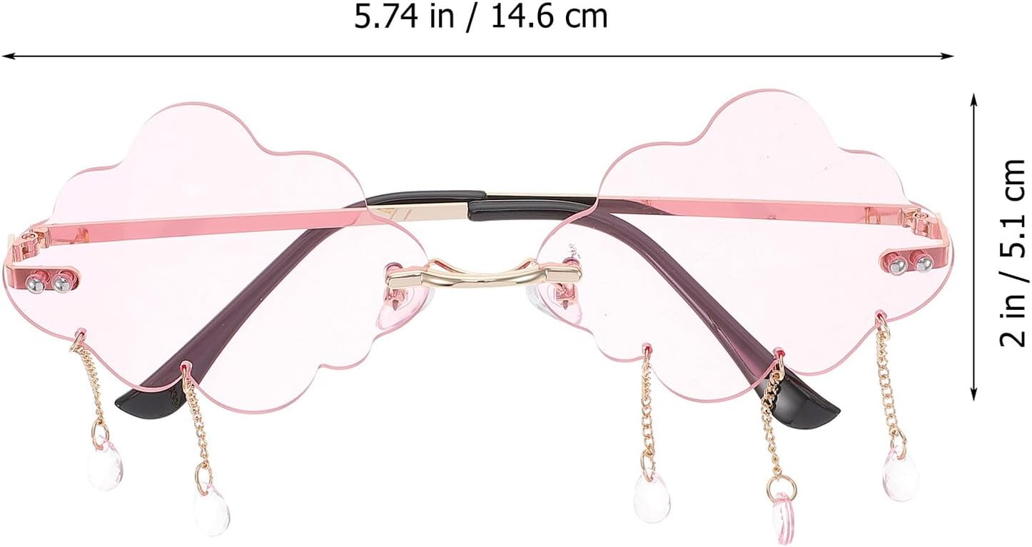 Funny Cloud Shaped Rimless Sunglasses Gold Frame Pink Lenses, Novelty Disco Glasses for Women Party and Festival Accessories