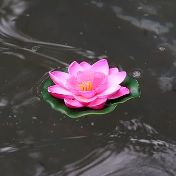 VOCOSTE 5pcs Artificial Floating Lotus Flower, Artificial Lotus Flower for Garden Ponds Pool Decoration, Pink, 3.9
