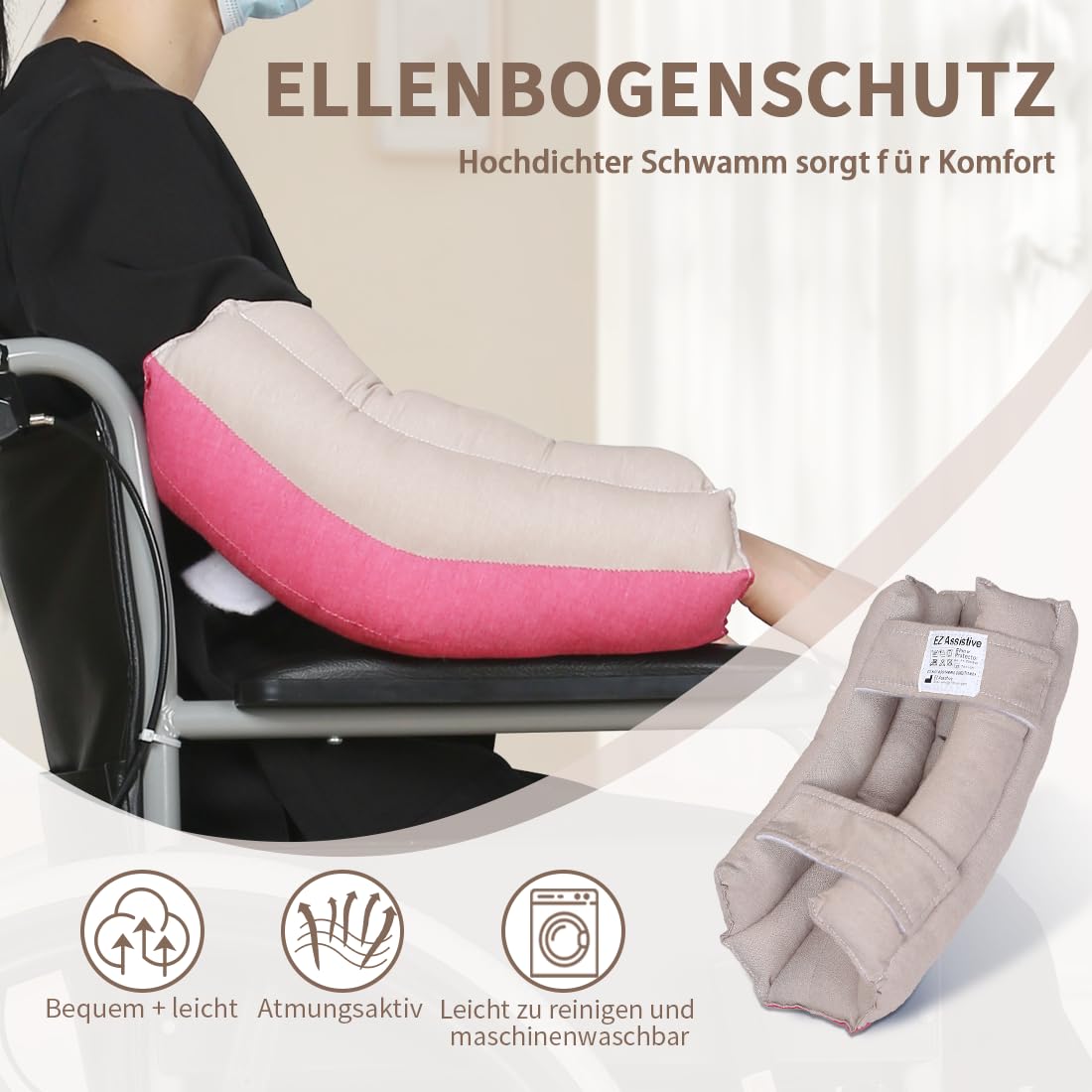 EZ Assistive Medizinischer Ellbogenschützer für Senioren und bettlägerige Patienten mit weicher Faserpolsterung (Khaki, Übergrößen)