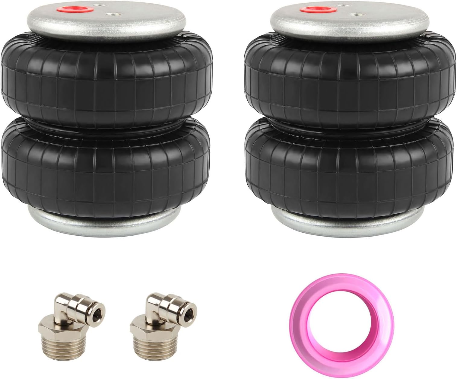 2PCS Universal Air Suspension Spring Double Bellow Standard 2500 lb 1/2"npt Single Port Air Ride Strut Assembly w/Air Hose Fittings