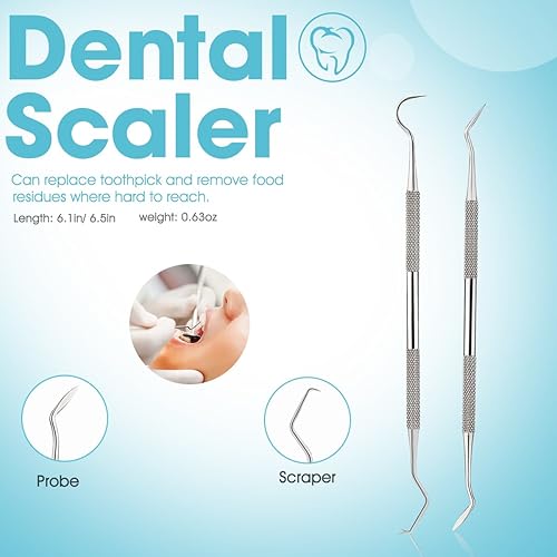 Miniatura 4 de Juego de 6 herramientas dentales, juego de herramientas de higiene dental, raspador de dientes, removedor de placa, sarro, pinzas dentales, hilo