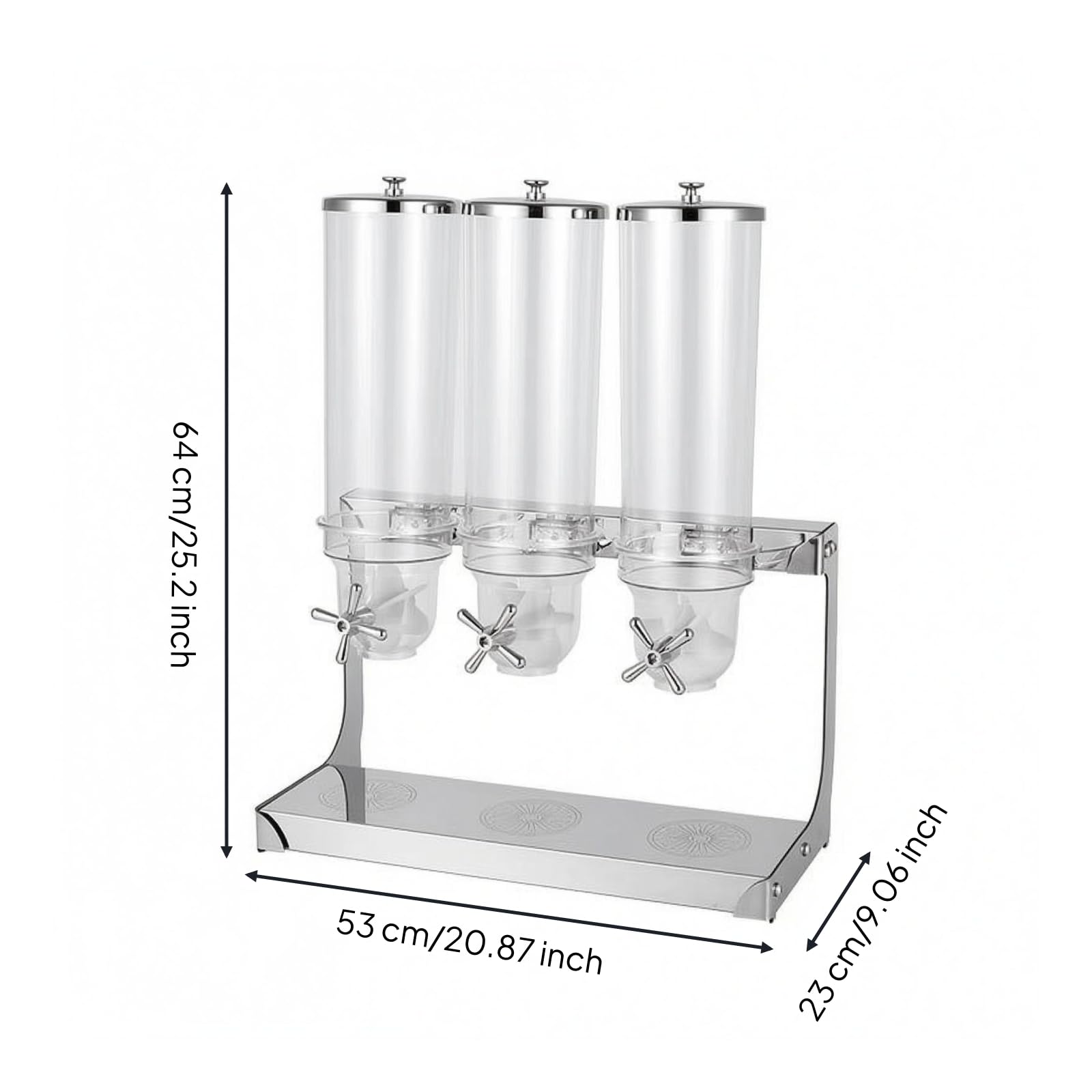 Dispenser di Cereali Dispenser da Banco per Granaglie Contenitore Alimenti Secchi in Acciaio Inossidabile con Serbatoio Trasparente per Erogazione, 10.5L Tripla Testa
