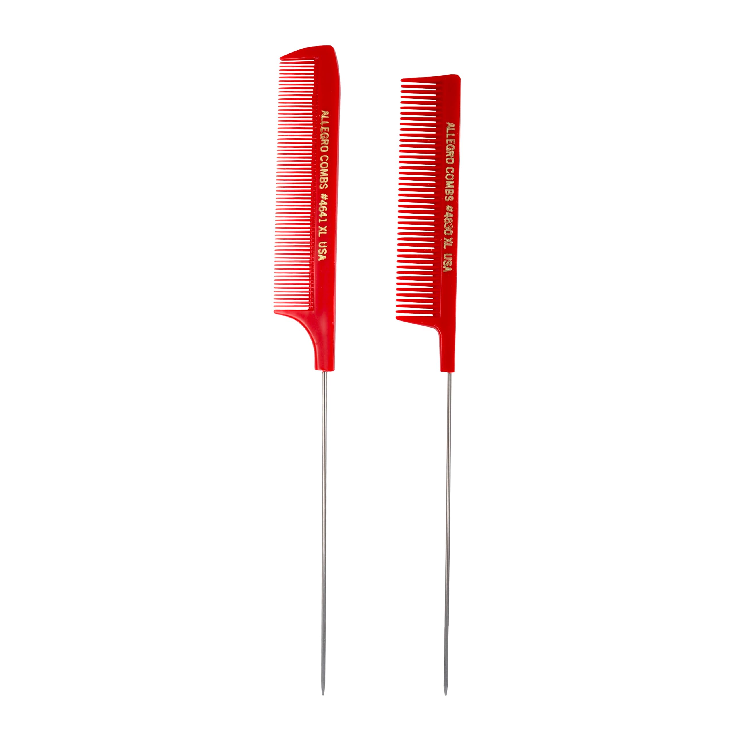 Allegro Combs XL Rattenschwanzkämme Pintail Trennkämme Metallschwanztrennkämme Aluminiumkämme Stichkämme Zopfkämme 2 Stück (Rot)