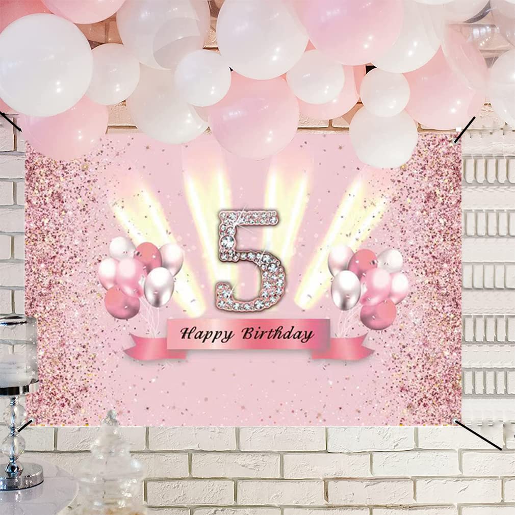 Striscione Per 9° Compleanno Ragazza – Decorazione Oro E Rosa Glitterata, Poster In Tessuto 120x80 Cm, Riutilizzabile