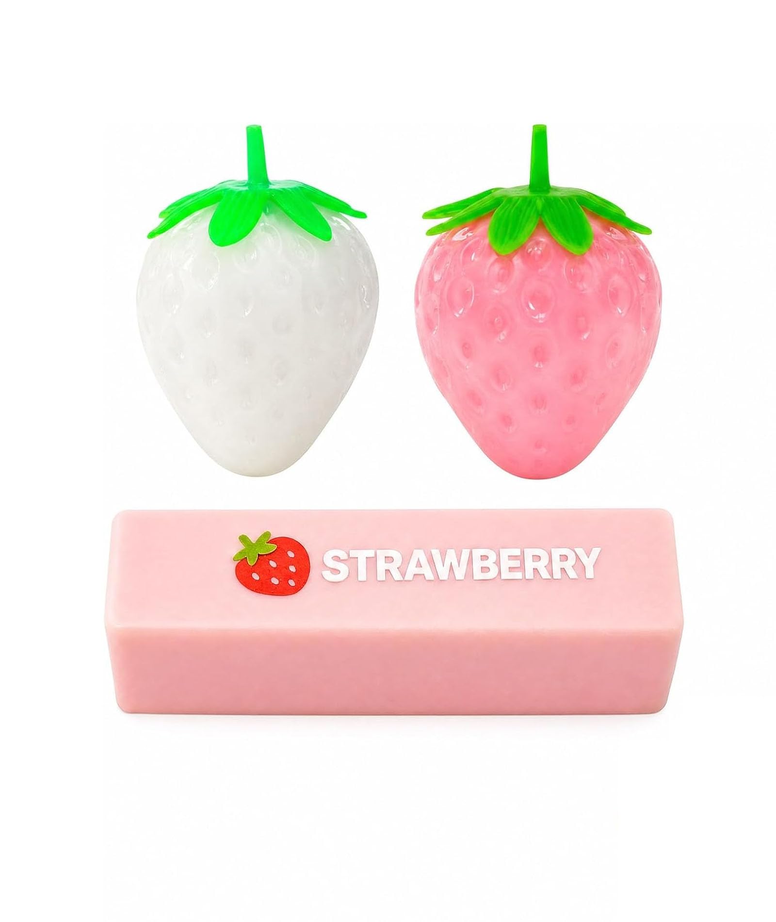 2PCS Strawberry Squishy, Strawberry Butter Stick+gradient Strawberry, Colour Changing Strawberry with Strawberry Butter Bar Squishy