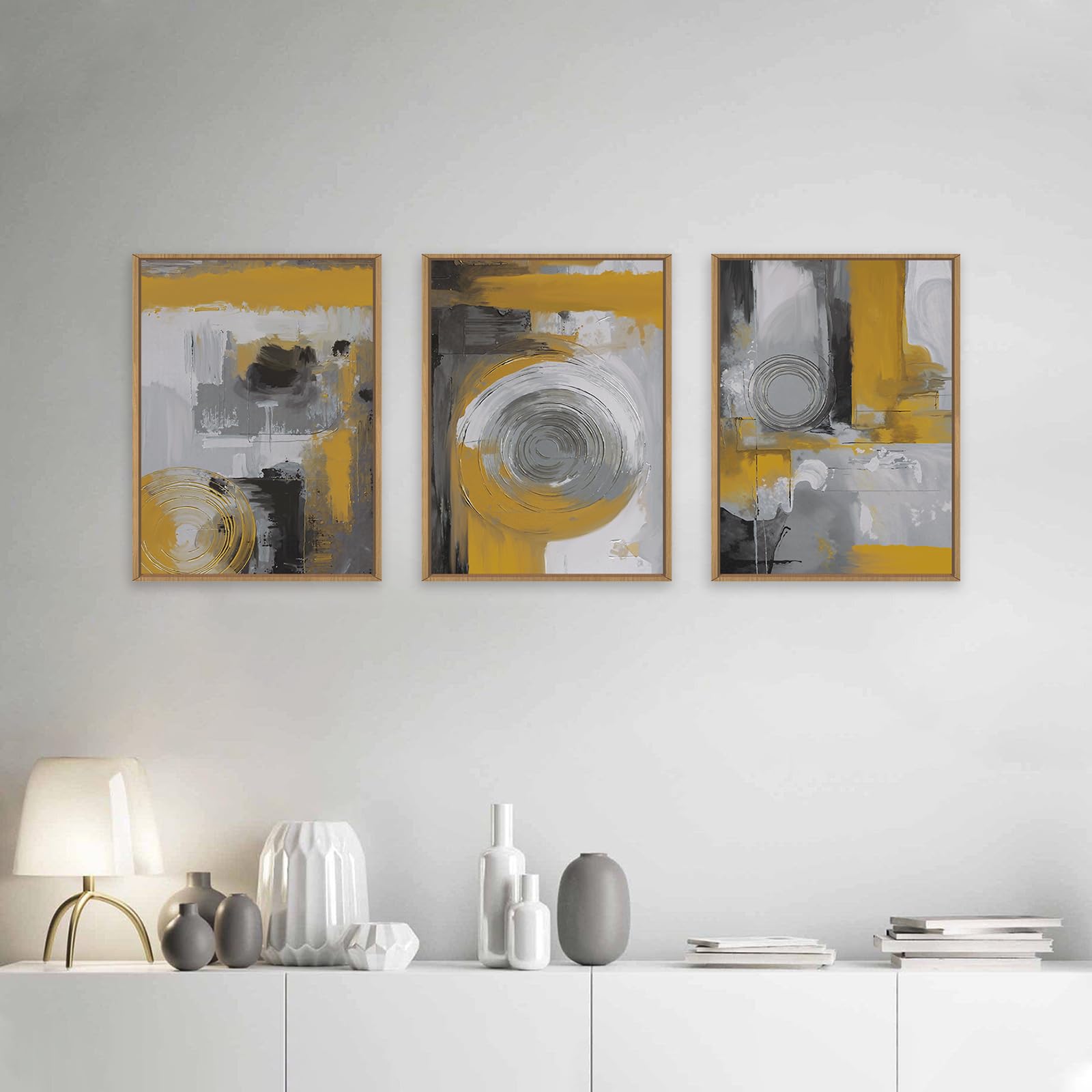 ANHUIB Orange Grey Abstract Canvas Wall Art Set of 3 Neutral Abstract Framed Canvas Wall Art Brush Stroke Modern Abstract Canvas Minimalist Graffiti Textured Artwork for Living Room Bedroom 30x40cm - Image 2