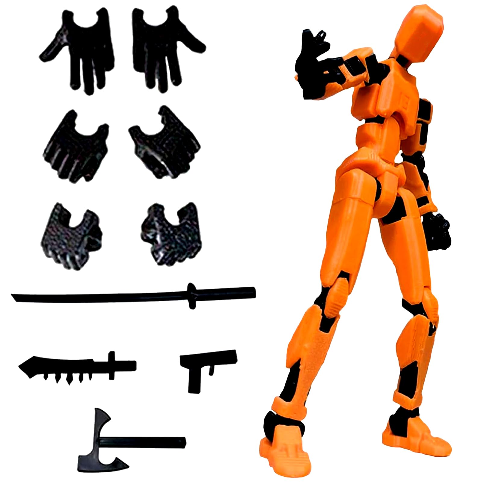 (Assembly Completed) Titan 13 Action Figure, Robot Action Figure, 3D Printed with Full Articulation for Stop Motion Animation, Multi-Jointed Movable, Multiple Accessories, Desk Decoration(Orange)