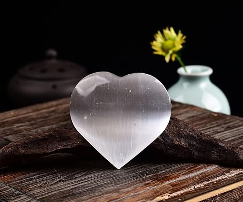 Miniatura 5 de JIC Gem Corazón de selenita de 2 pulgadas (2.362 in), cristales de piedra de preocupación y piedras curativas con soporte de exhibición gratuito y