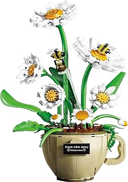 IBLUE Blue Orchid Botanical Building Block Set for Adults,Ideas Artificial Flower Plant Toys for Home & Office Decor,Gifts for Christmas,Mothers Day,Valentines, Birthday,#T217 Coffee Cup Daisy