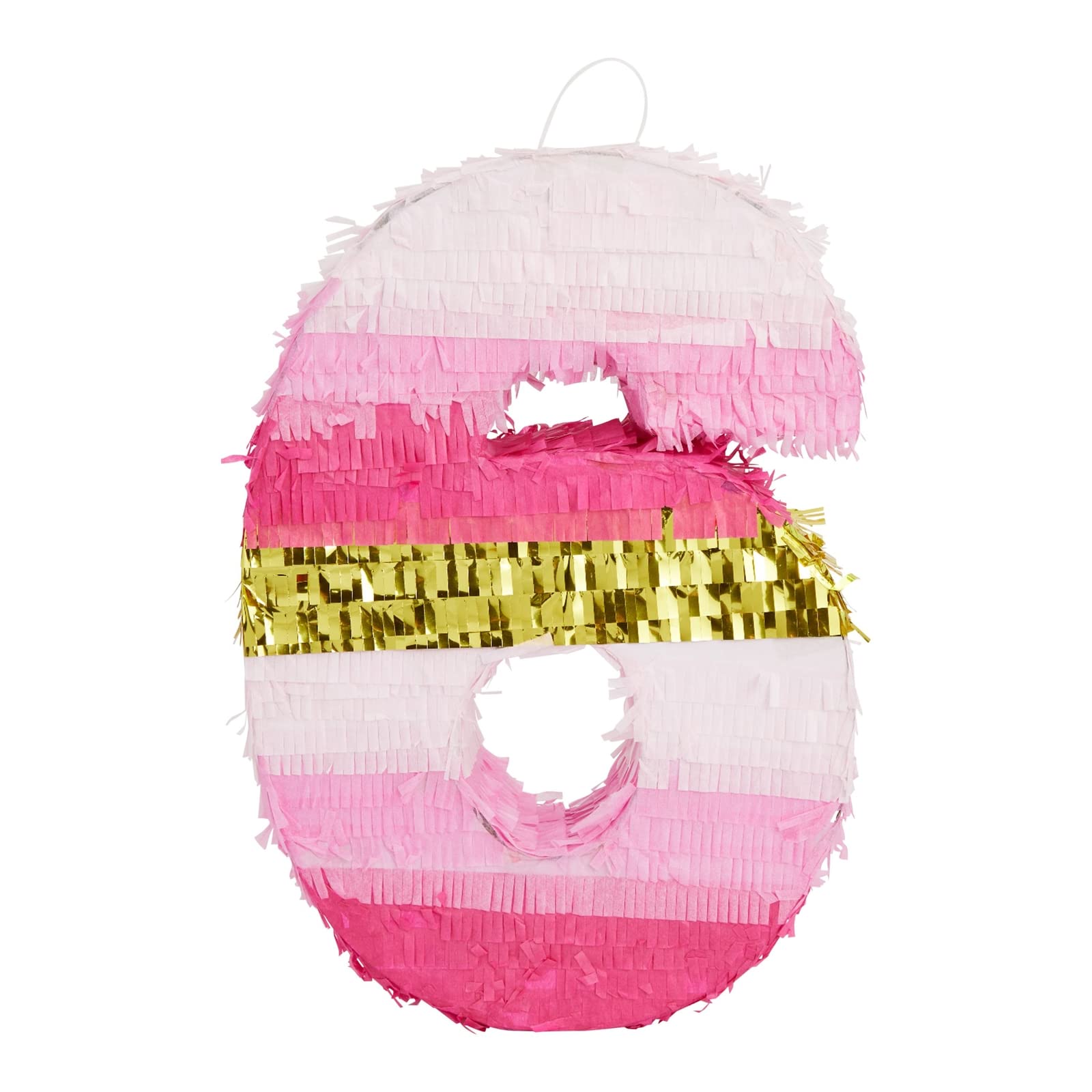 Piñata en forme de chiffre 6 pour décoration de fête d'anniversaire de fille Rose et doré Taille S 41,9 x 27,9 cm