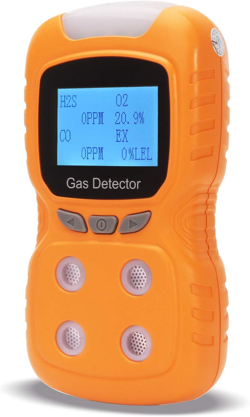 Multi Gas Detector 4 in 1, Koabbit Portable Monitor Detector, Propane, Gas Leak Detector, LCD Display with Clear Voice Alarm, Light Shock Air Quality Tester, Rechargeable Battery