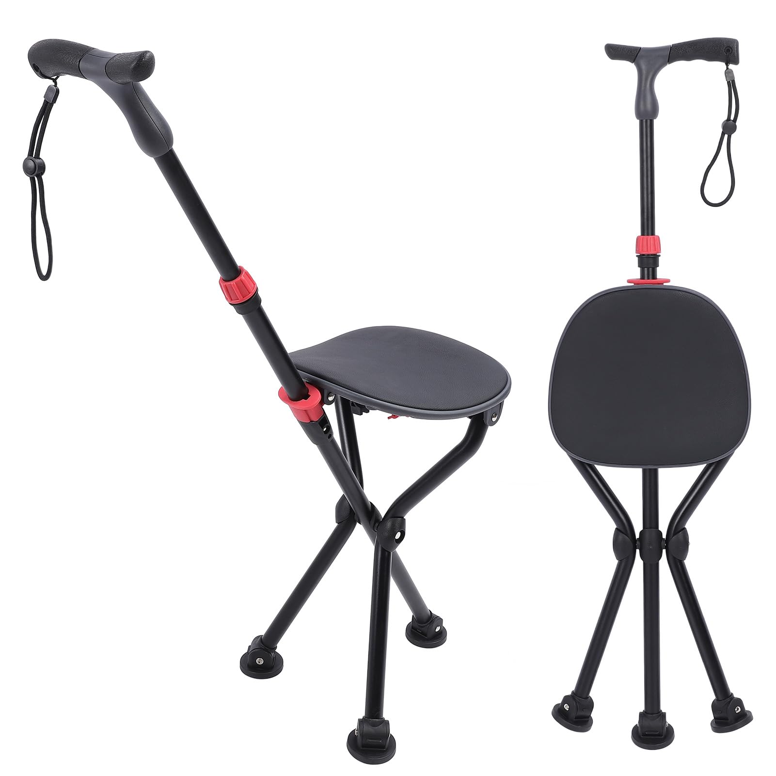 Bastón Plegable, Bastón Plegable Ligero con Asiento, Bastón Trípode Portátil Antideslizante, Bastón para Caminar, Silla Viaje, Taburete para Hombres Mayores, Mujeres Discapacitadas