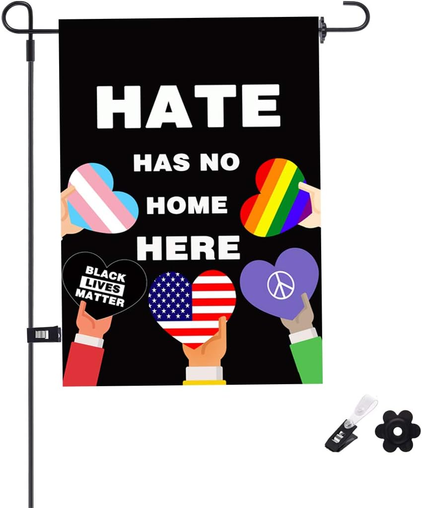 Uddiee Hate Has No Home Here Garden Flag Decorative Hate Has No Place Here Garden Flag Double-Sided for Outdoor Yard Decoration(12" x 18")