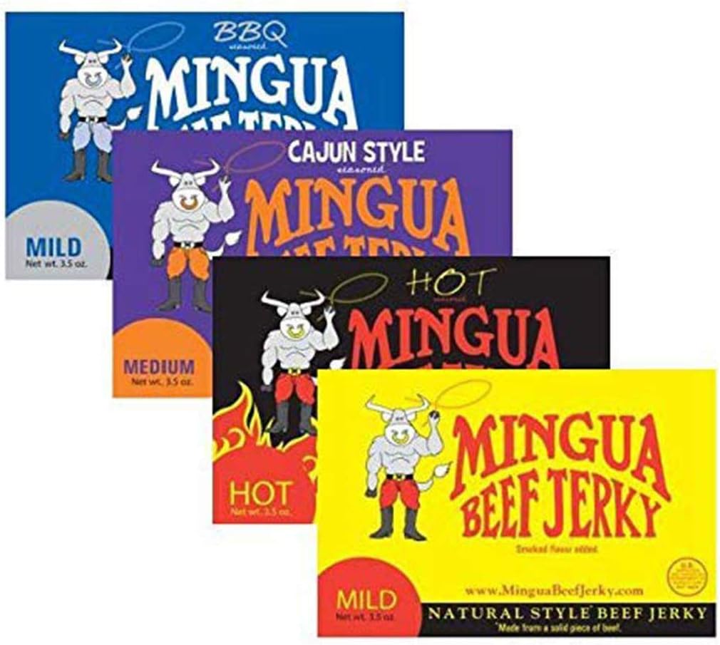 Mingua Beef Jerky Sampler Pack- 100% US Beef Without Nitrites - Four 3.5 Oz Bags