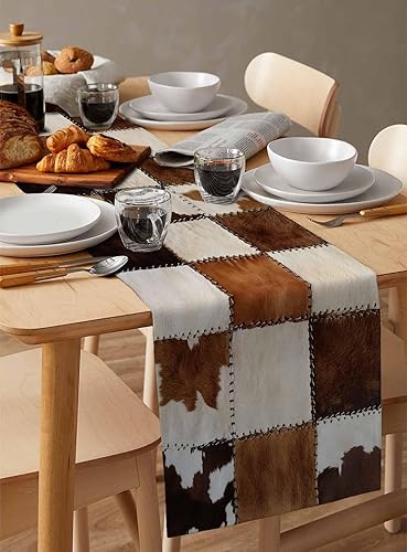 Miniatura 3 de Pañuelos de cuero de vaca estilo occidental, estilo vintage, empalme, cuadrícula, camino de mesa, bufandas, 13 x 36 pulgadas, antideslizante,