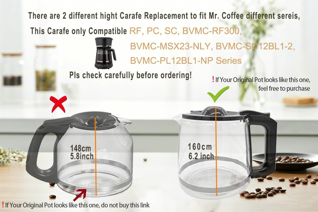 12 Cup Coffee Pot replacement Compatible Mr. Coffee replacement pot, Fit RF, LM, PC & SC series,BVMC-RF300, BVMC-MSX23, BVMC-MMX23,BVMC-SC12BL1-2,BVMC-PL12BL1-NP,BVMC-EM100 Series, Free coffee spoon - Image 3