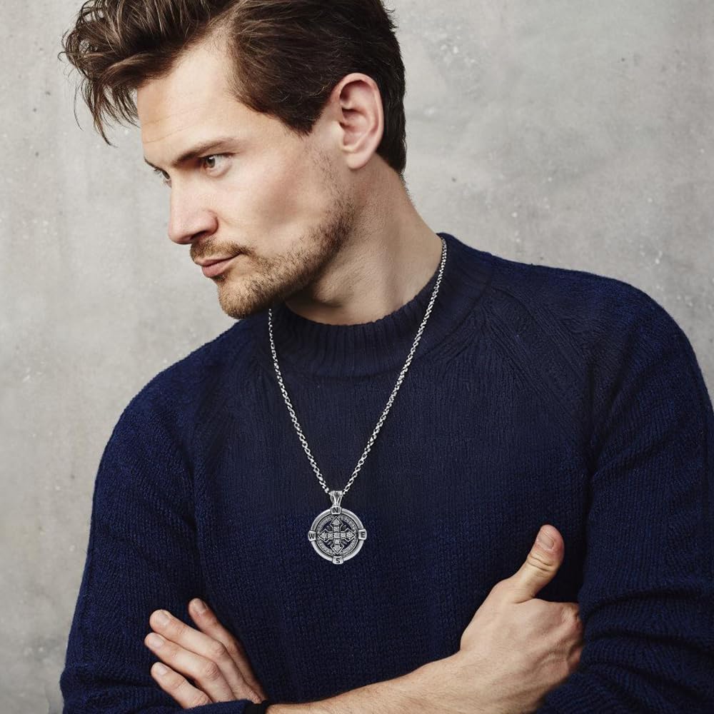 Compass Necklace for Men Pendants Chain zircon brass Gothic Retro Vintage north star style Jewelry With gift box