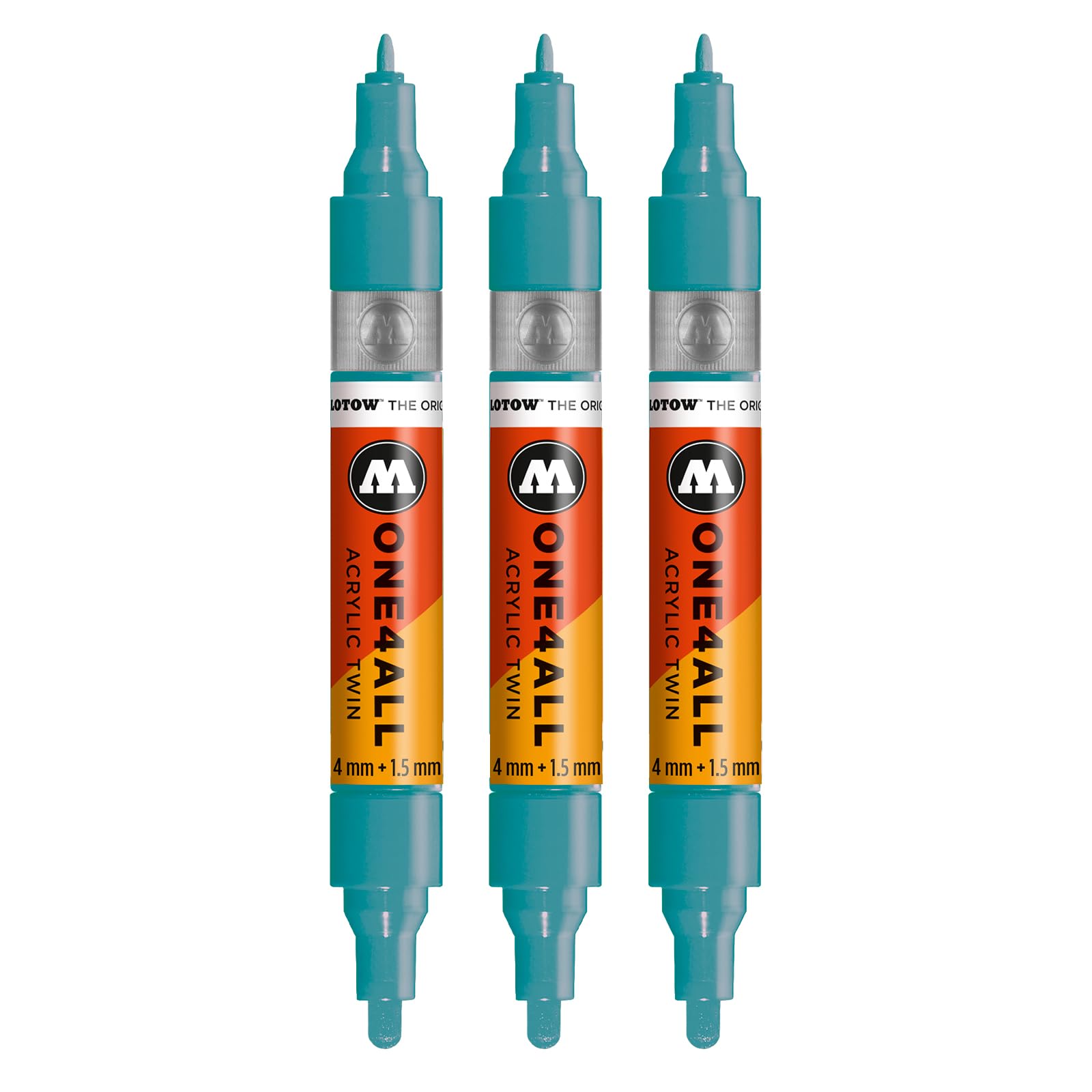 Molotow One4All Acrylic Twin Marker (1,5 e 4,0 mm di spessore, altamente coprente e permanente, ad asciugatura rapida, ricaricabile, per quasi tutte le superficie), 3 pezzi, colore 254 blu olimpico