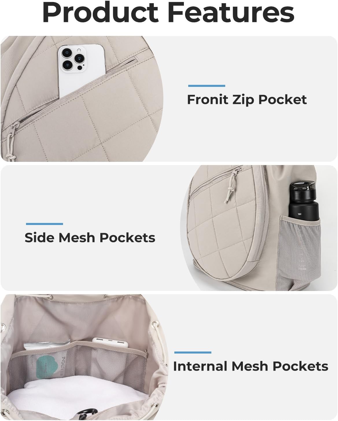 Drawstring Tennis Backpack, Puffer Tennis Racket Bag with Shoe Compartment & Wet Pocket Gym Bag for Women, Suitable for Pickleball Tennis Badminton - Image 7