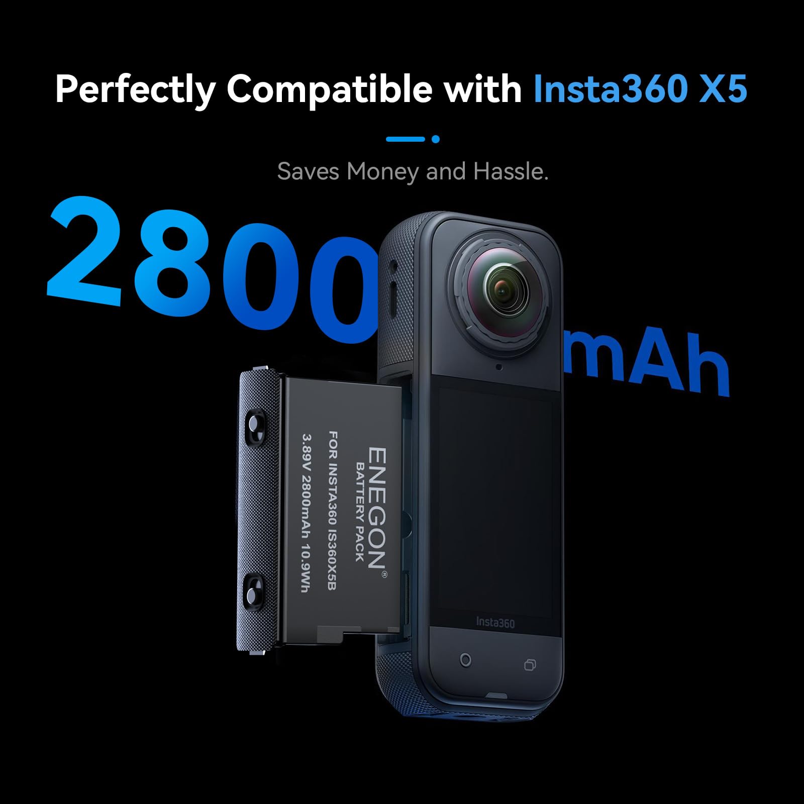 ENEGON Batterie Insta 360 X5 Set, capacité - 2800 mAh, 2 pièces par Set, avec Un Chargeur de Rangement Pratique doté d'un écran LCD