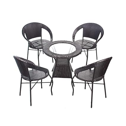 PRATHAM INDIA Beautiful Outdoor Garden Furniture Set for Coffee Table, Balcony Furniture, Office Furniture Patio Seating Set (Standard, Brown (4 Chair 1 Table))