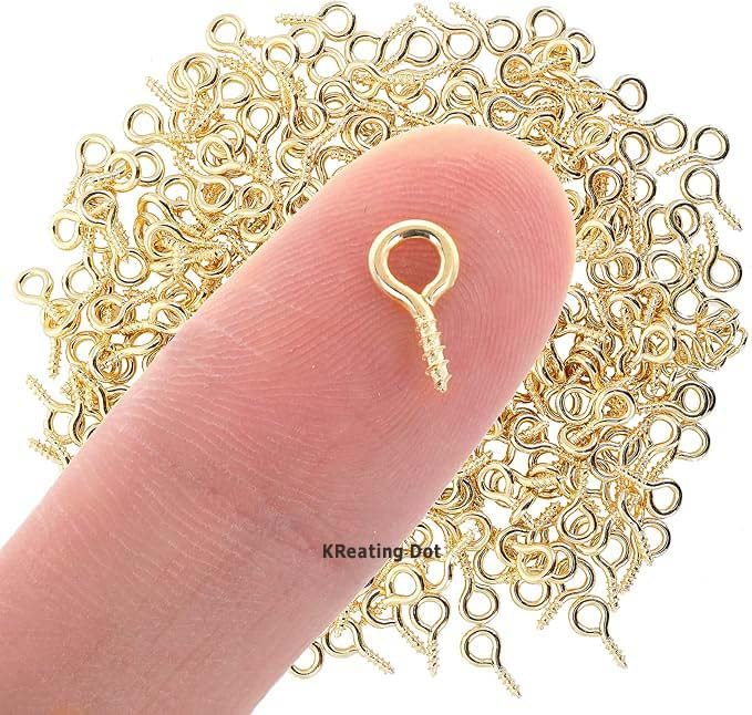 Image of 100 Pcs Golden Coloured 5 x 10mm Screw Eye Pins Hooks with 100 Jump Rings, Eyelets Screw Threaded Clasp Hooks for Making Pendants, Beads, Jewellery Findings DIY Craft (KRBNG-100)
