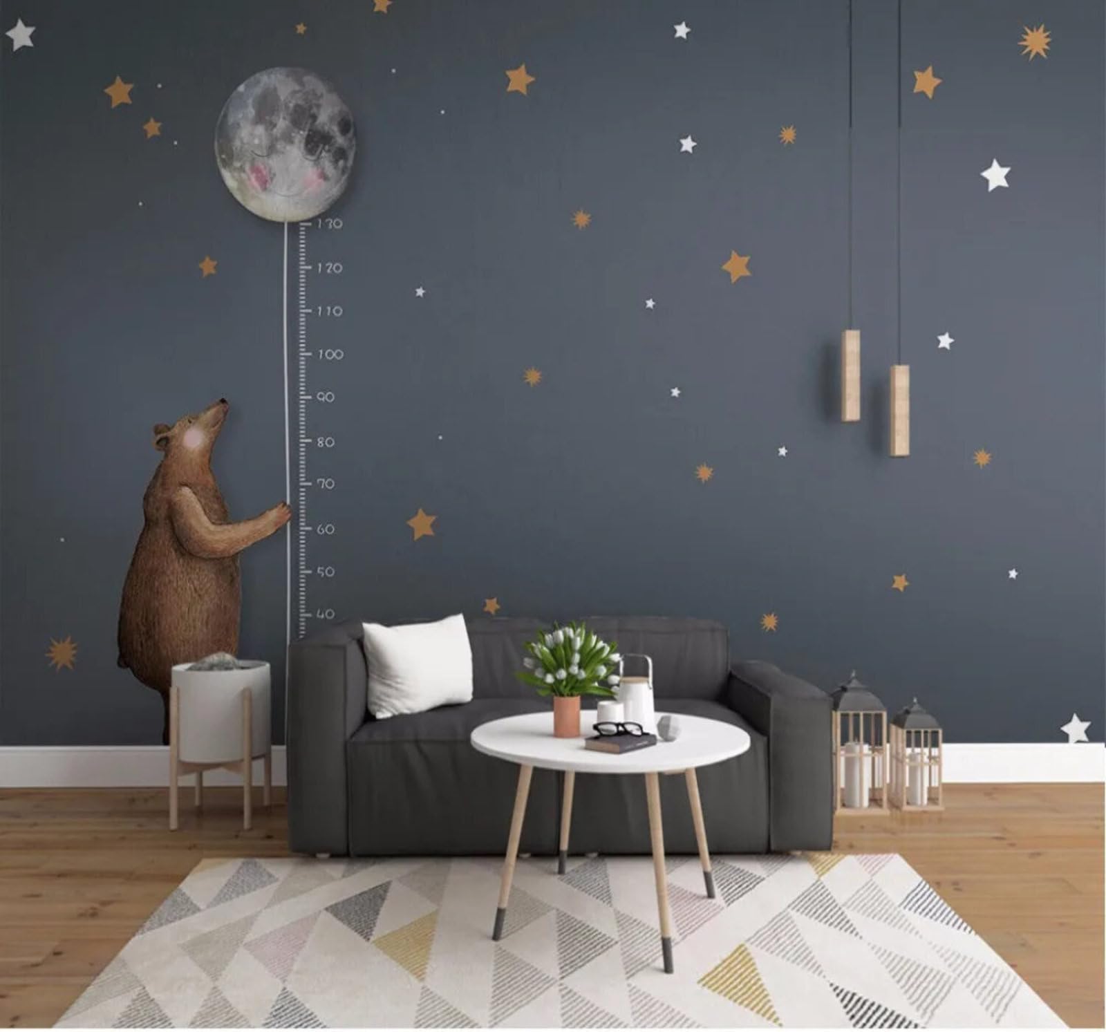 Wallpaper-3D-Xlm 350Cm×256Cm(B×H) Hand Drawn Cartoon Bear Minimalist Stars 3D Wallpaper Easy Install Feature Office Living Room Sofa Bedroom Tv Background Wall Decoration-350Cm×256Cm