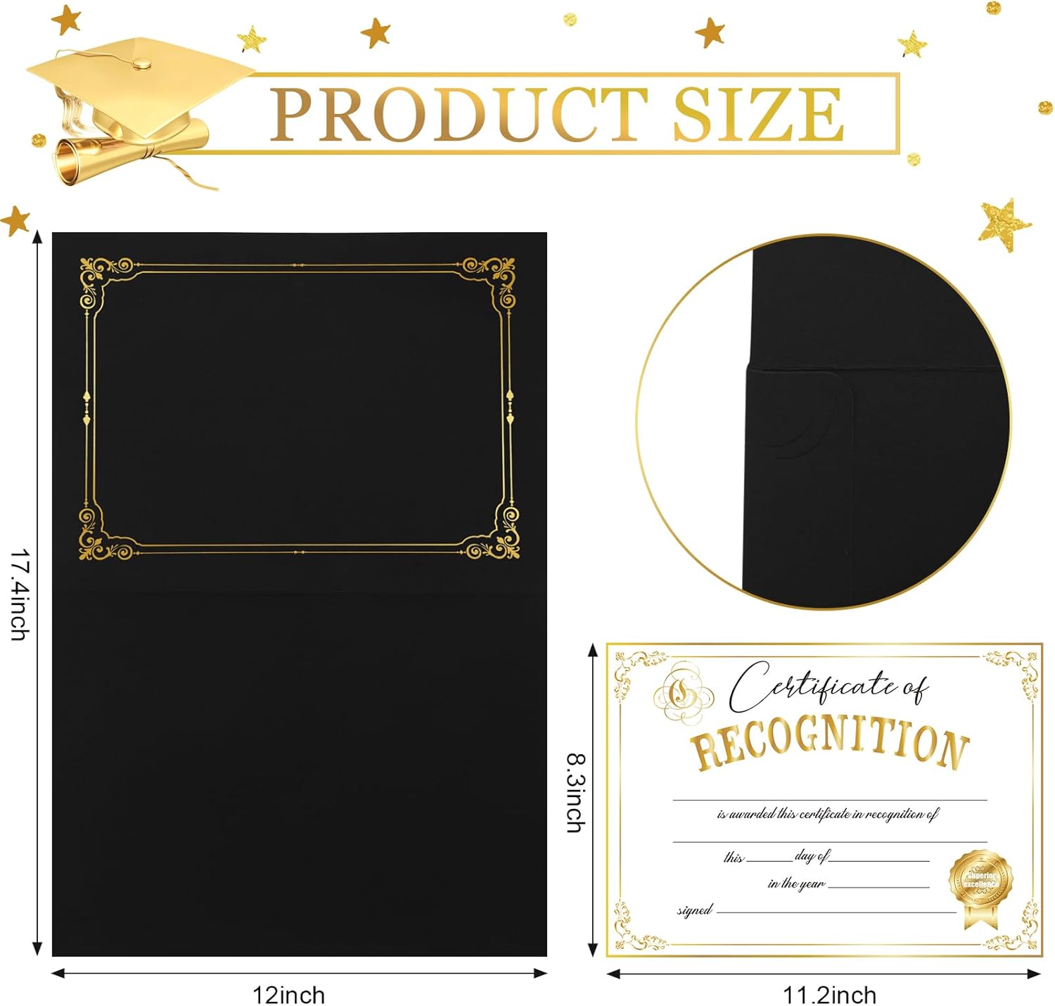 Karenhi Certificate Award Kit Certificate Holders 8.7 x 12'' Certificate Paper Gold Foil Award Seals Stickers for Kindergarten Senior Students Diploma Graduation(Elegant Style, 108 Pcs)