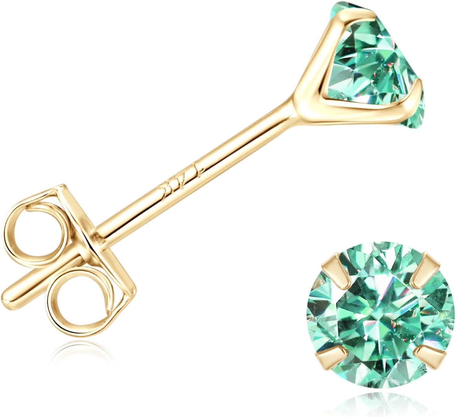 Solid 14K Yellow Gold Solitaire Round Moissanite Stud Earrings with 14K Gold Butterfly Push Backings, 0.2-2 Carat Lab Created Moissanite Simulated Diamond Earrings for Women Men, 3mm-6.5mm