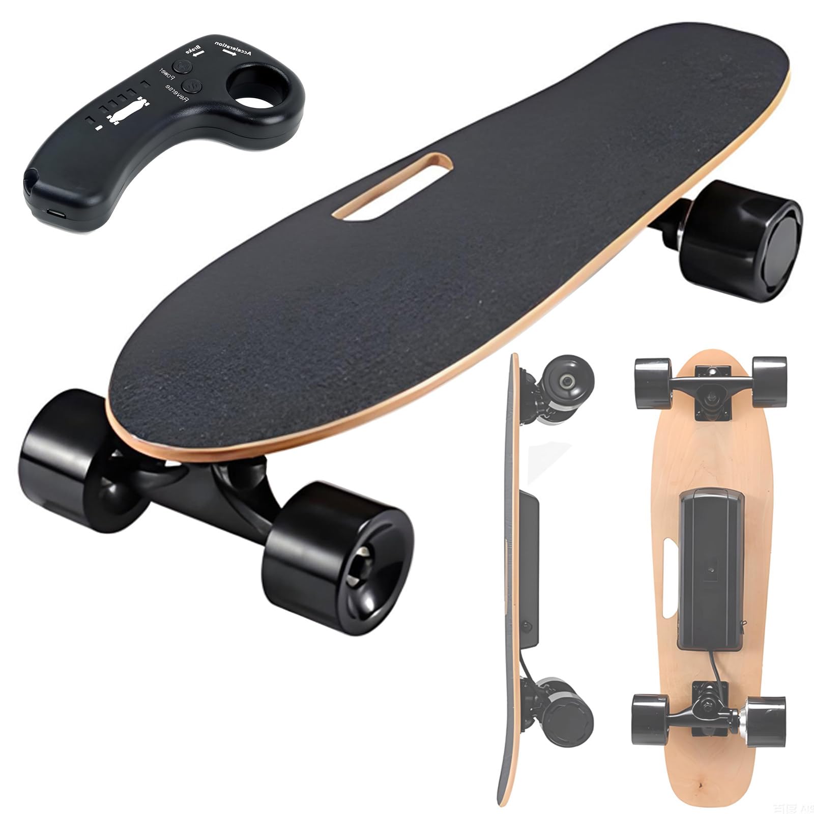 Longboard portatile da 26 pollici | Skateboard elettrico con tavola in acero a 7 strati e telecomando per spostamenti, regolazione a 4 velocità, velocità massima di 22 km/h, autonomia di 8 km