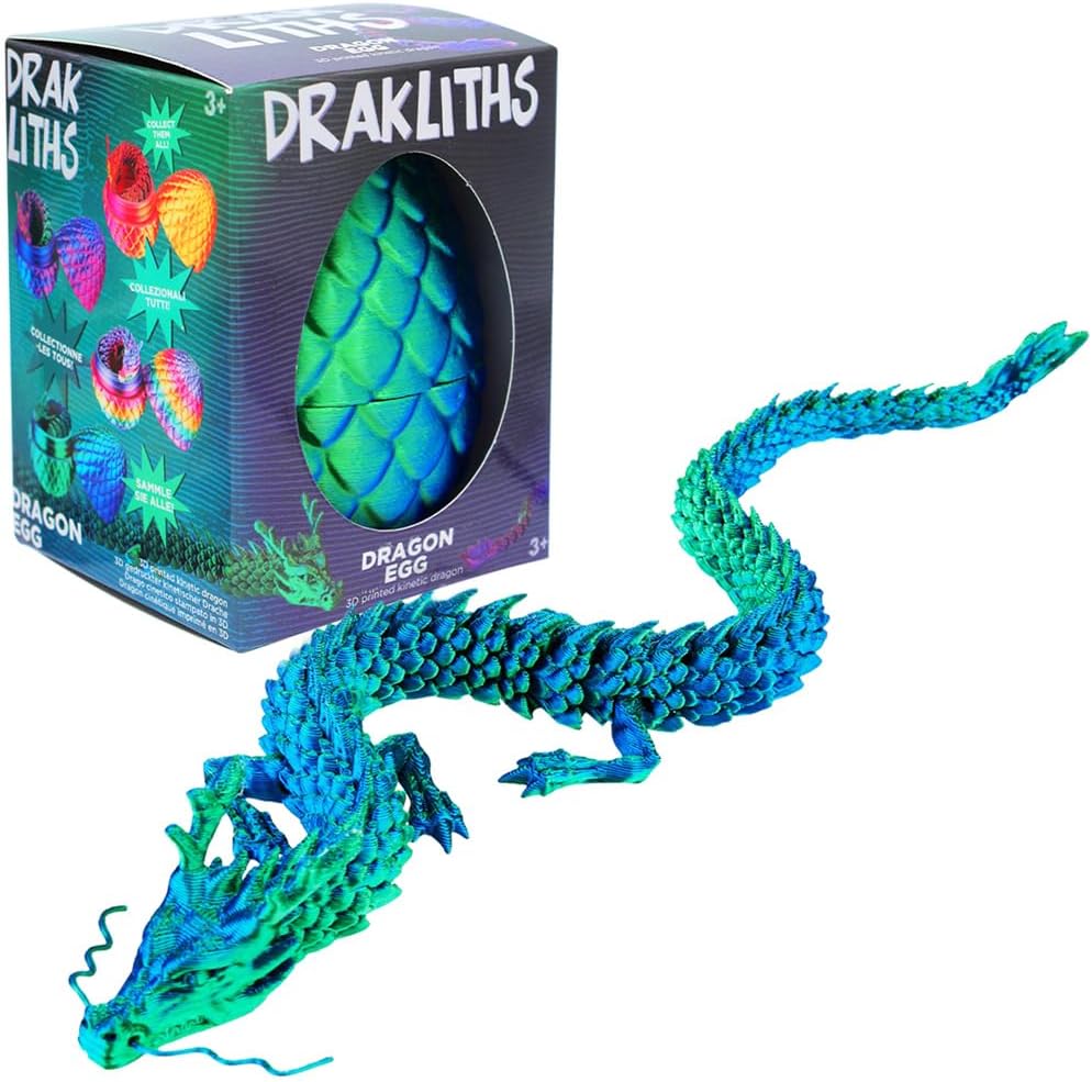 Joy Toy - Drakliths 24202 - 3D Printed Dragon Egg, Dragon Egg with Dragon, Fully Moving Dragon, Fidget Toy 7 x 7 x 9.5 cm