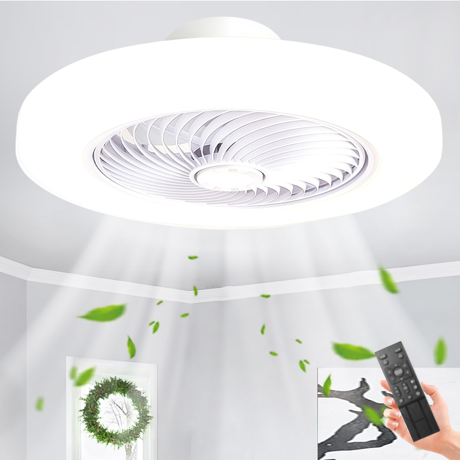 HXYSXHJUO 52CM Modern Ceiling Fans with Lights Remote/APP for Bedroom, LED Silent Living Room Fan Lamp, 6 Speed, Reversible Motor, Dimmable Lonuge,Study, Office-White
