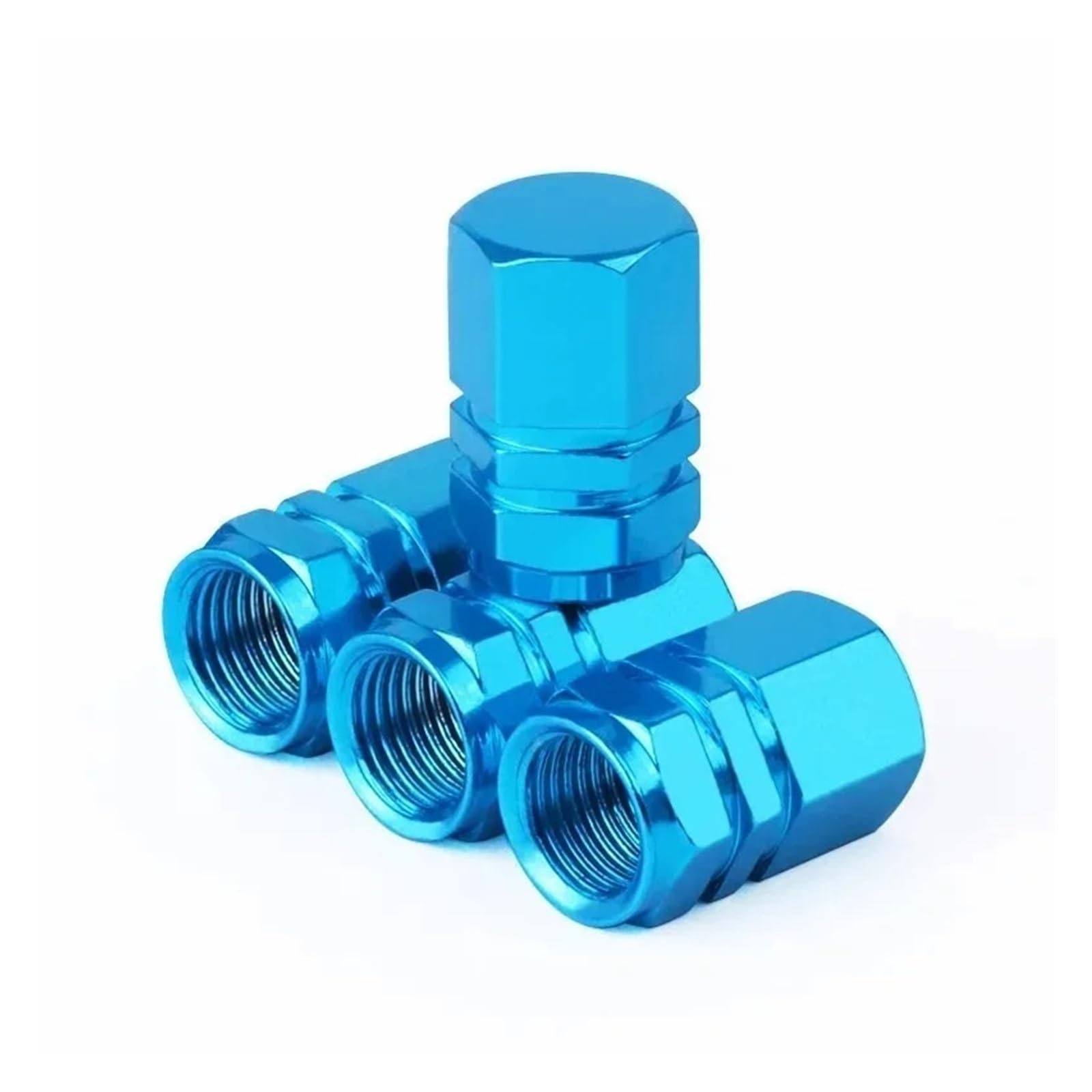 Lot de 4 bouchons de valve de pneu en aluminium étanches à la poussière pour voiture, camion, vélo (bleu ciel)