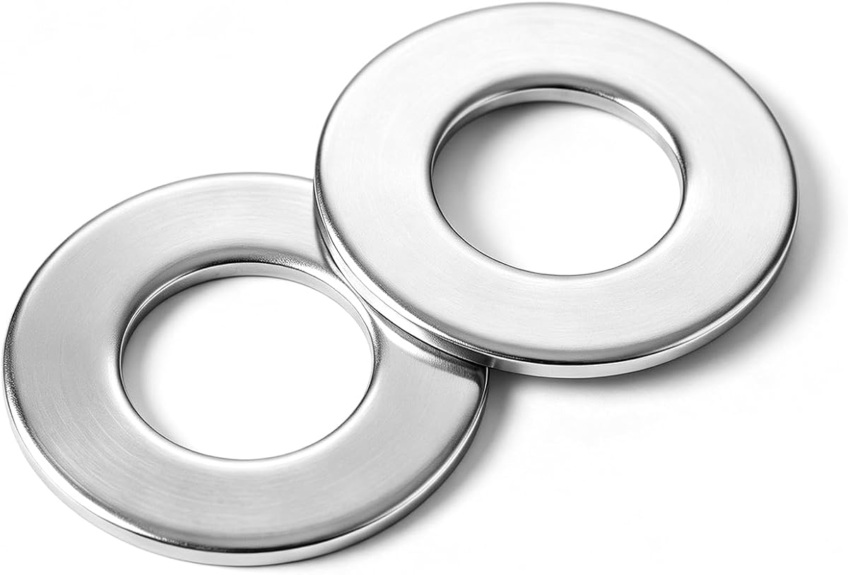 #10 (100 Pack) Stainless Steel Flat Washers, 1/2" OD, Metal Washers for Screws and Bolts
