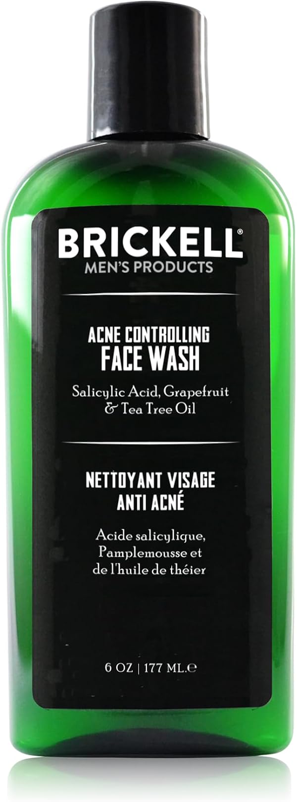 Brickell Men's Acne Face Wash for Men, Acne Face Wash to Cleanse Skin and Eliminate Acne, Clears Breakouts, With 2% Salicylic Acid, Hyaluronic Acid, and Tea Tree Oil, 6 Ounces