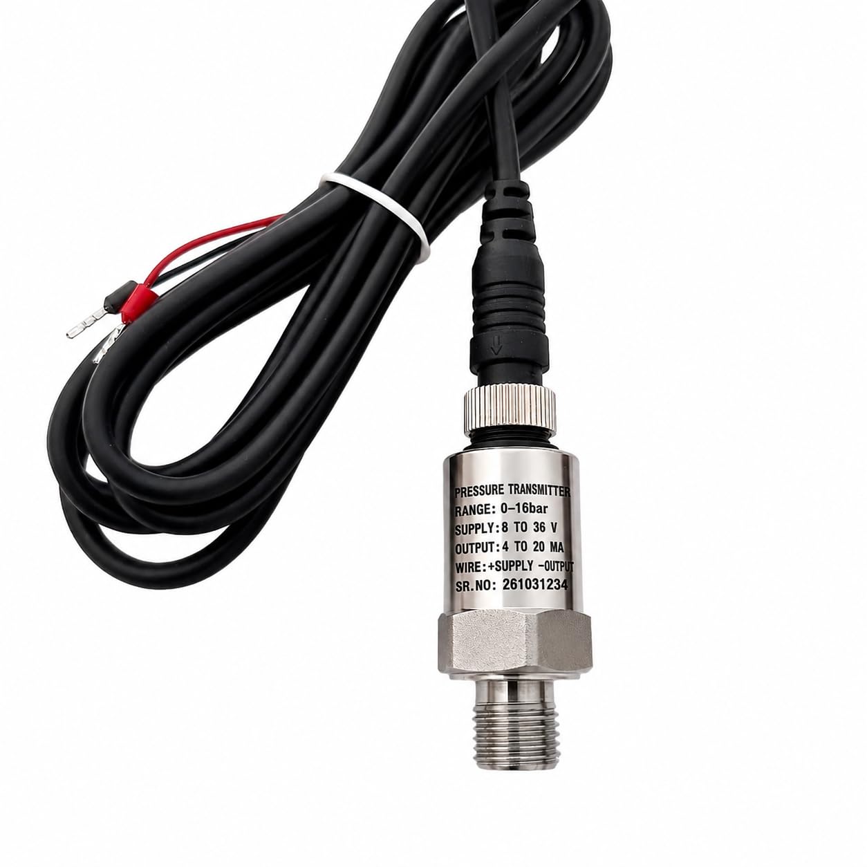 Low Cost Pressure Transmitter, Output 4-20mA, Power 10-30 VDC, Suitable for All Compressed Air and Water applications Only, Acc.+/-0.5% (2 meter Wire) (16 BAR)-image-13