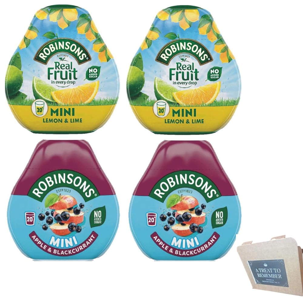 Robinsons Squash’d Mini Squash’d – 2 Flavour Pack – 2 x Lemon & Lime and 2x Apple & Blackcurrant – No Added Sugar – Real Fruit in Every Drop