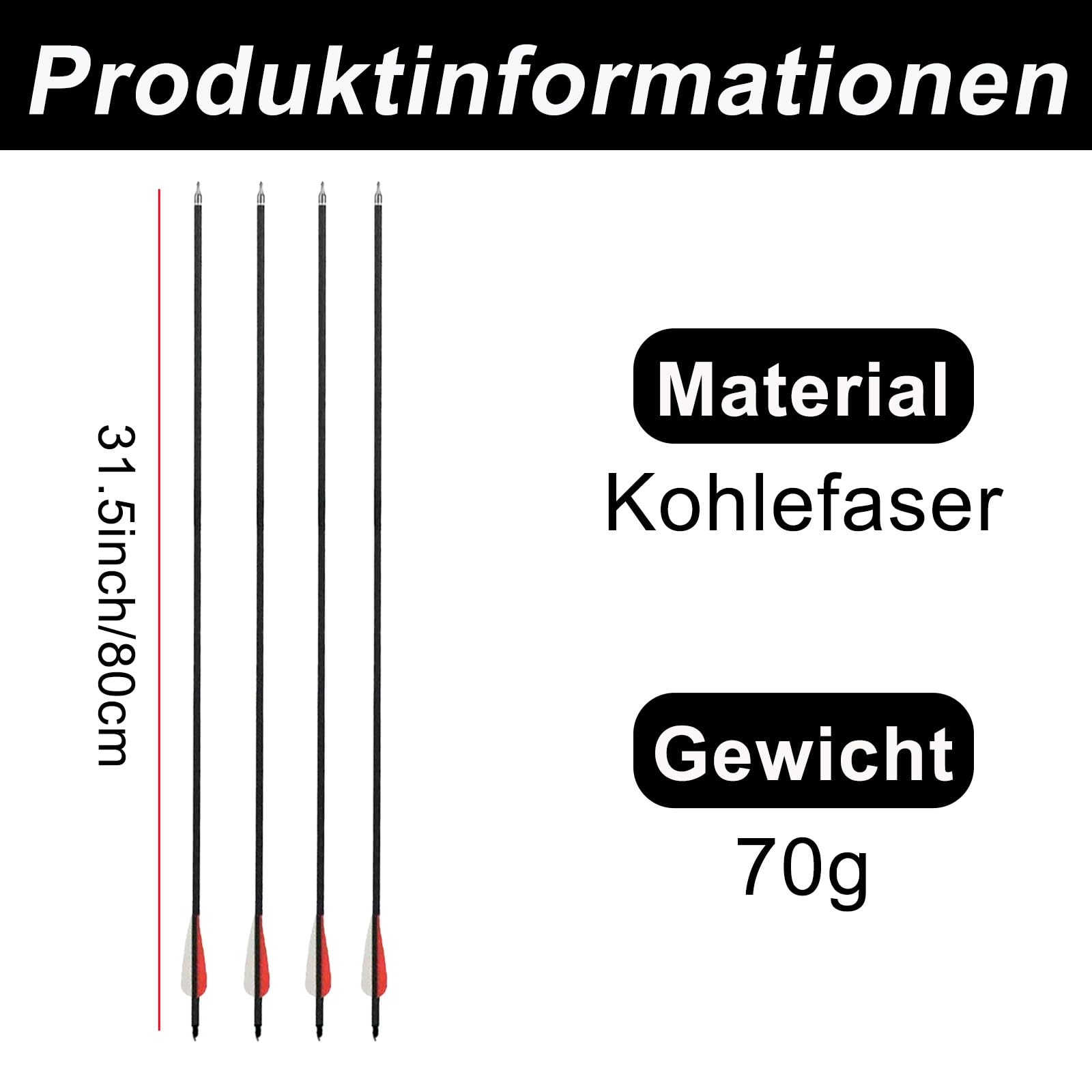 30 Zoll Carbon Pfeil mit 100 Korn abnehmbare Spitzen Spine 550 für Compound & Recurve Bogen (Packung von 12)