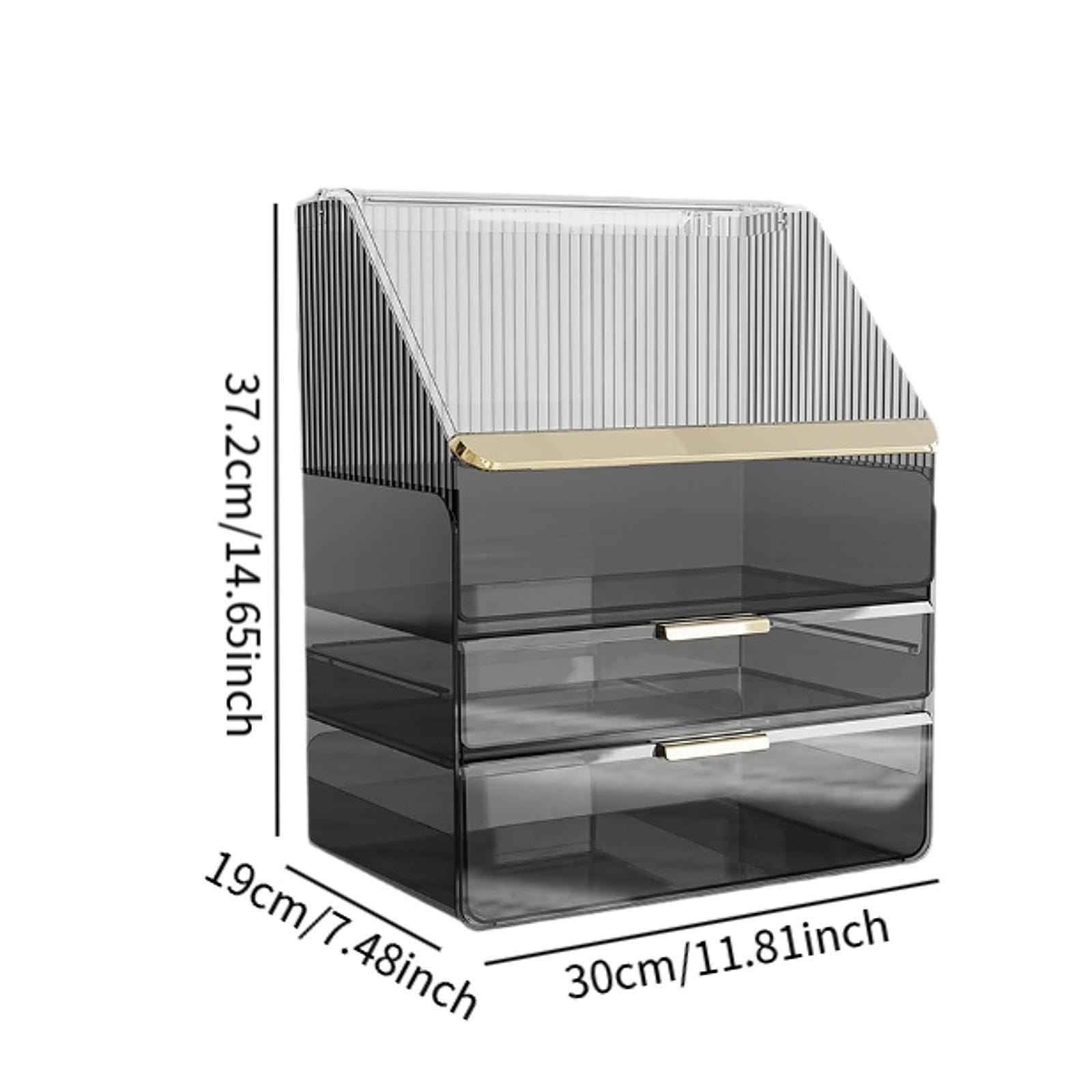 Organizador de Cosméticos Caja de Almacenamiento de Cosméticos con Cajón Alto Soporte de Belleza Multiusos Vitrina para Cremas Cajas Tocador, Negro